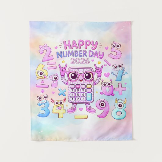Happy Number Day 2026 Cute Calculator Design タペストリー (正面)