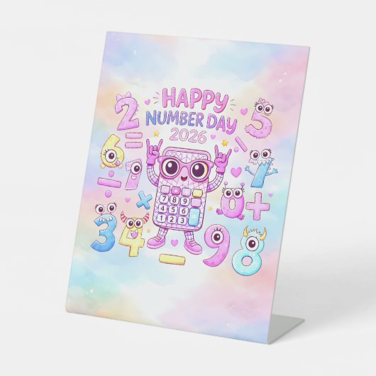 Happy Number Day 2026 Cute Calculator Design 台座サイン (正面)