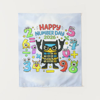 Happy Number Day 2026 Cute Calculator Math Design タペストリー