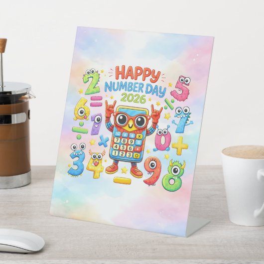Happy Number Day 2026 Cute Maths Desk Art 台座サイン (インサイチュ)