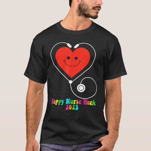 Happy Nurse Week 2023 Smiling Heart Groovy Style 1 Tシャツ (正面)