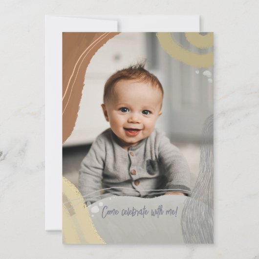 Happy One First Birthday Photo boy Invitation 招待状 (裏面)