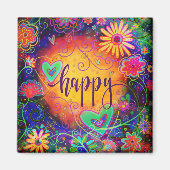 HAPPY ONE WORDインスピレーションおもしろいフローラハート マグネット (正面)