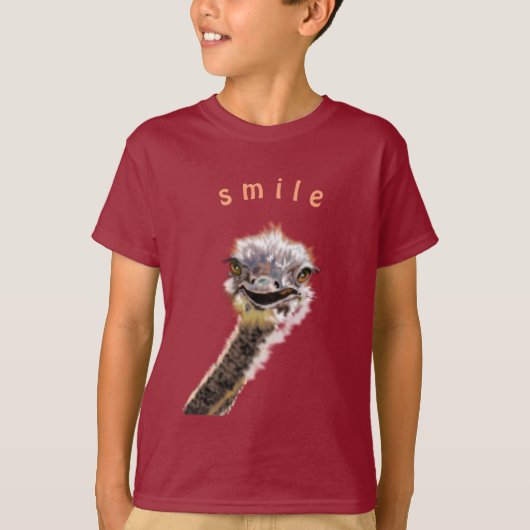 Happy Ostrichおもしろい付きTシャツ – スマイル Tシャツ (正面)