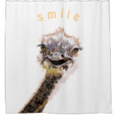 Happy Ostrich おもしろい Showerテキストを保持 シャワーカーテン (正面)