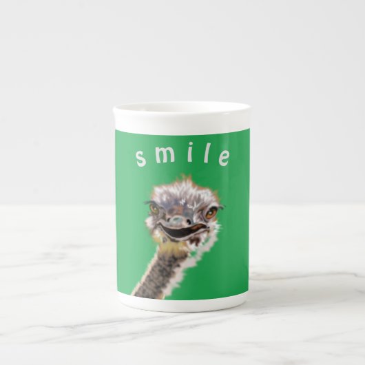 Happy Ostrich Mug -スマイル – あなたの色/文字 ボーンチャイナマグカップ (正面)