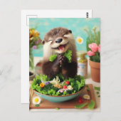 Happy Otter Making A Salad ポストカード (正面/裏面)
