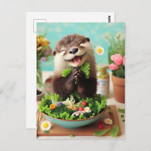 Happy Otter Making A Salad ポストカード (正面/裏面)