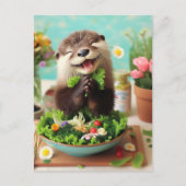 Happy Otter Making A Salad ポストカード (正面)