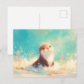 Happy Otter Splashing in Turquoise Sea ポストカード (正面/裏面)