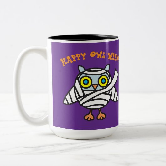 Happy Owl-Ween! Owl Mummy Halloween Coffee Mug ツートーンマグカップ (左)