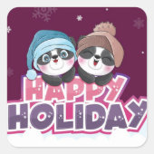 Happy Panda Holiday スクエアシール (正面)