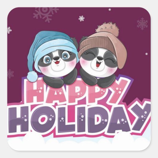 Happy Panda Holiday スクエアシール (正面)