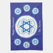 Happy PASSOVER 青いダビデの星 名前 キッチンタオル (縦)