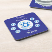 Happy PASSOVER Blue Star of David NAME コースター (左側)