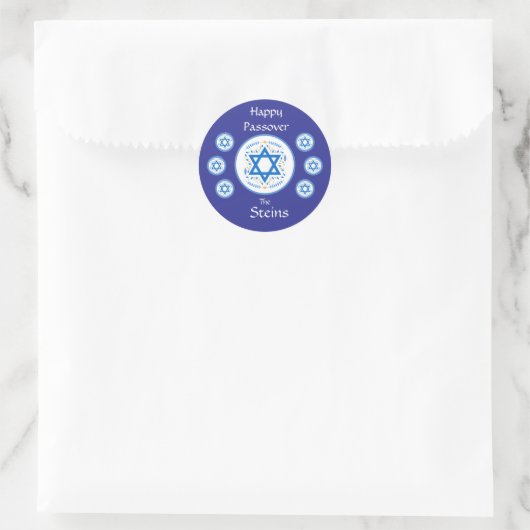 Happy PASSOVER Blue Star of David NAME ラウンドシール (バッグ)
