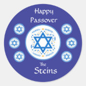Happy PASSOVER Blue Star of David NAME ラウンドシール (正面)