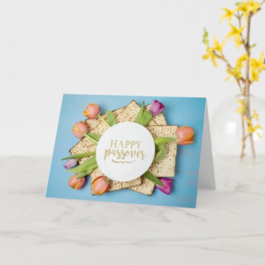 Happy Passover Card with Tulips & Matzo | Modern カード (黄色い花)