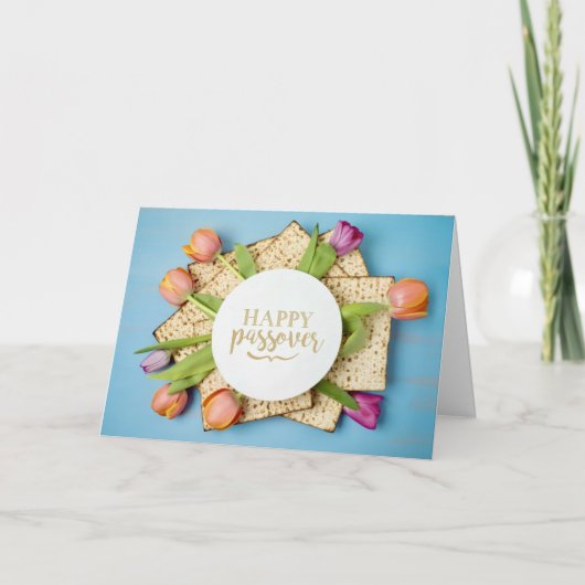 Happy Passover Card with Tulips & Matzo | Modern カード (正面)