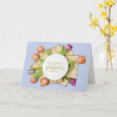 Happy Passover Card with Tulips & Matzo | Modern カード (黄色い花)