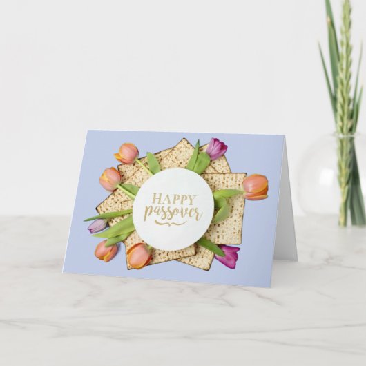 Happy Passover Card with Tulips & Matzo | Modern カード (正面)
