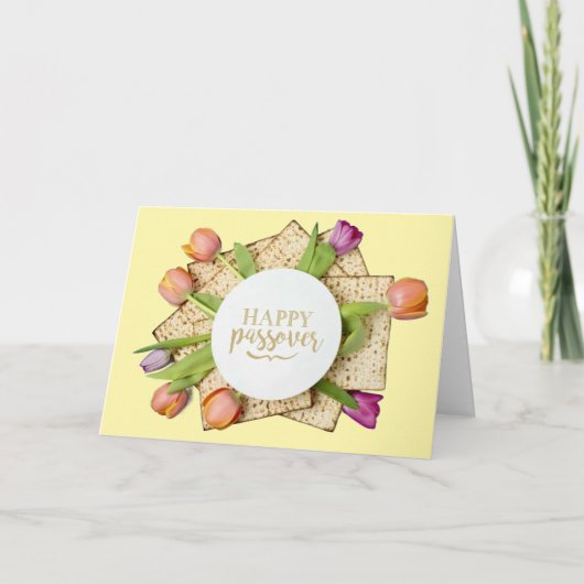 Happy Passover Card with Tulips & Matzo | Modern カード (正面)