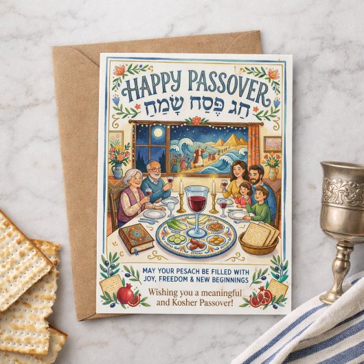 Happy Passover Chag Pesach Sameach Colorful Folk ポストカード