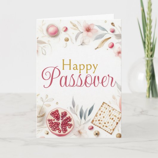 Happy Passover - Pomegranates Matzah Floral カード (正面)