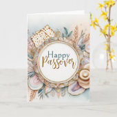 Happy Passover Seder Pink Beige Agate Marble カード (黄色い花)