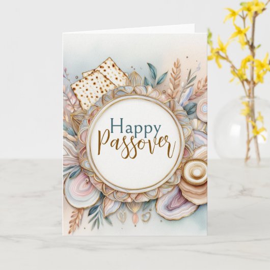 Happy Passover Seder Pink Beige Agate Marble カード (黄色い花)