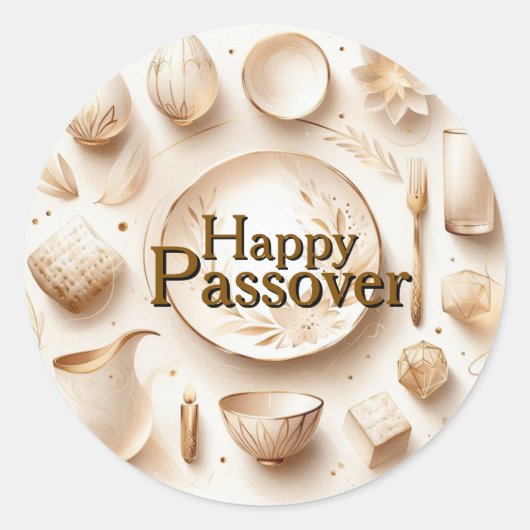 Happy Passover Seder Plate - Modern Luxury Beige ラウンドシール (正面)