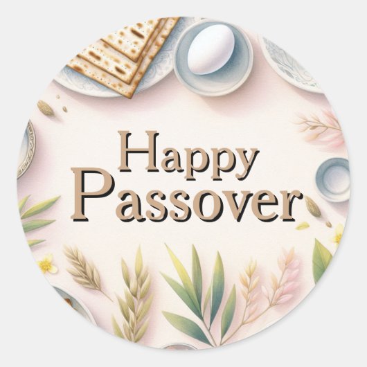 Happy Passover Seder Plate - Watercolor Floral ラウンドシール (正面)