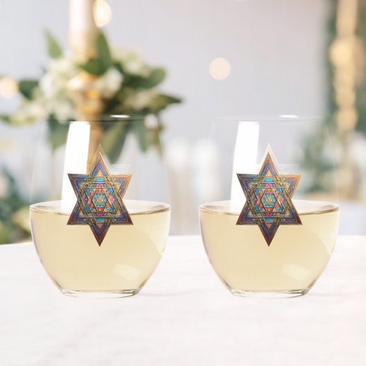 Happy Passover Star of David ステムなしワイングラス (インサイチュ (ウェディング))
