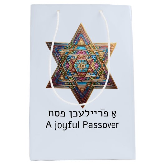 Happy Passover Star of David ミディアムペーパーバッグ (正面)