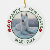 Happy Paw-lidaysカスタムペットフォト名 セラミックオーナメント (正面)