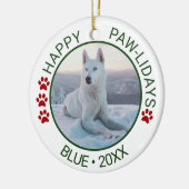 Happy Paw-lidaysカスタムペットフォト名 セラミックオーナメント (左)
