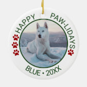 Happy Paw-lidaysカスタムペットフォト名 セラミックオーナメント (裏面)