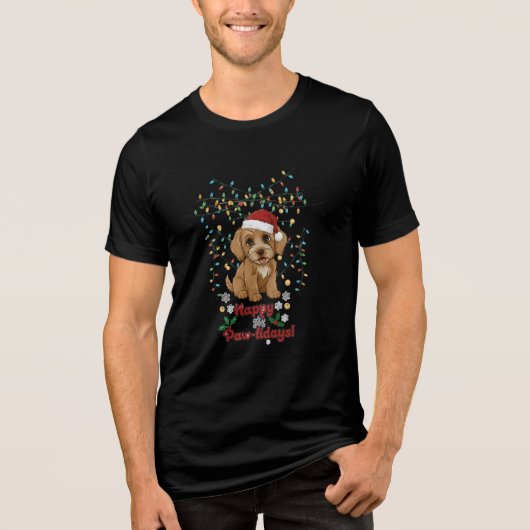 Happy Paw-lidays Christmas Cockapoo Design T-Shirt トライブレンドＴシャツ (正面)