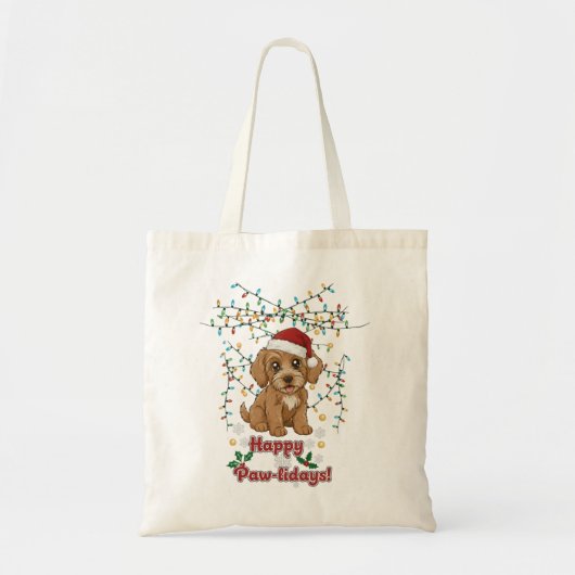 Happy Paw-lidays Christmas Cockapoo Tote Bag トートバッグ (正面)