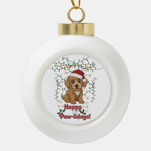 Happy Paw-lidays Snowflake Framed Ornament セラミックボールオーナメント (正面)