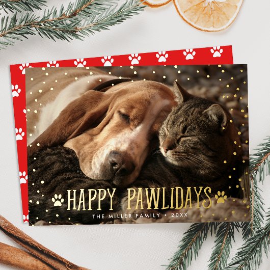 Happy Pawlidaysペットの写真 箔シーズンカード
