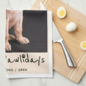 Happy Pawlidays おもしろい Pun Pet Photo キッチンタオル (四つ折り)