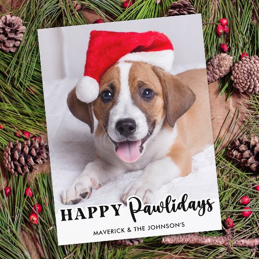 Happy Pawlidays パーソナライズされた Cute Pet Dog写真 シーズンポストカード