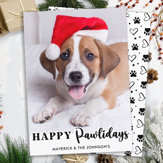 Happy Pawlidays パーソナライズされた Cute Pet Dog写真 ノートカード