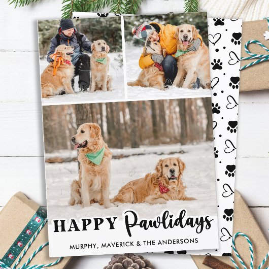 Happy Pawlidays パーソナライズされた Cute Pet Dog 3写真 シーズンカード