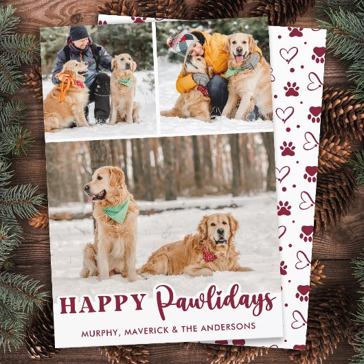 Happy Pawlidays パーソナライズされた Dogモダン 3枚 シーズンカード