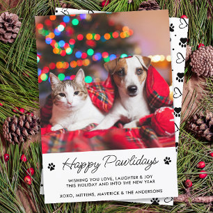 Happy Pawlidays パーソナライズされた Dog Cat Pet写真 シーズンカード