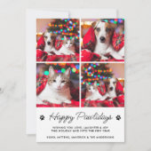 Happy Pawlidays パーソナライズされた Dog Cat Pet 4写真 シーズンカード (正面)
