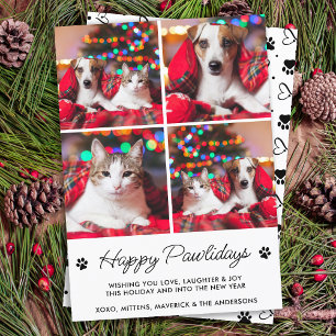 Happy Pawlidays パーソナライズされた Dog Cat Pet 4写真 シーズンカード