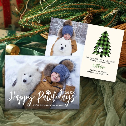 Happy Pawlidays 2 Photo Pet Dog Puppy Christmas シーズンカード